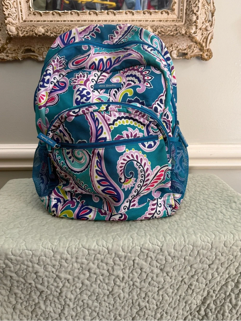 Vera Bradley Teal Paisley Print Backpack with Pink, Purple & Green Accents